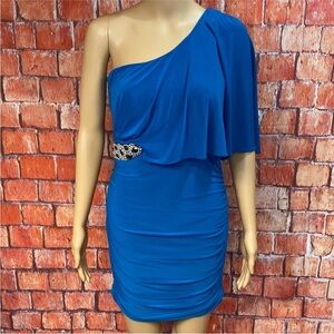 Hailey Logan Teal Blue One-Shoulder Fitted Dress‎